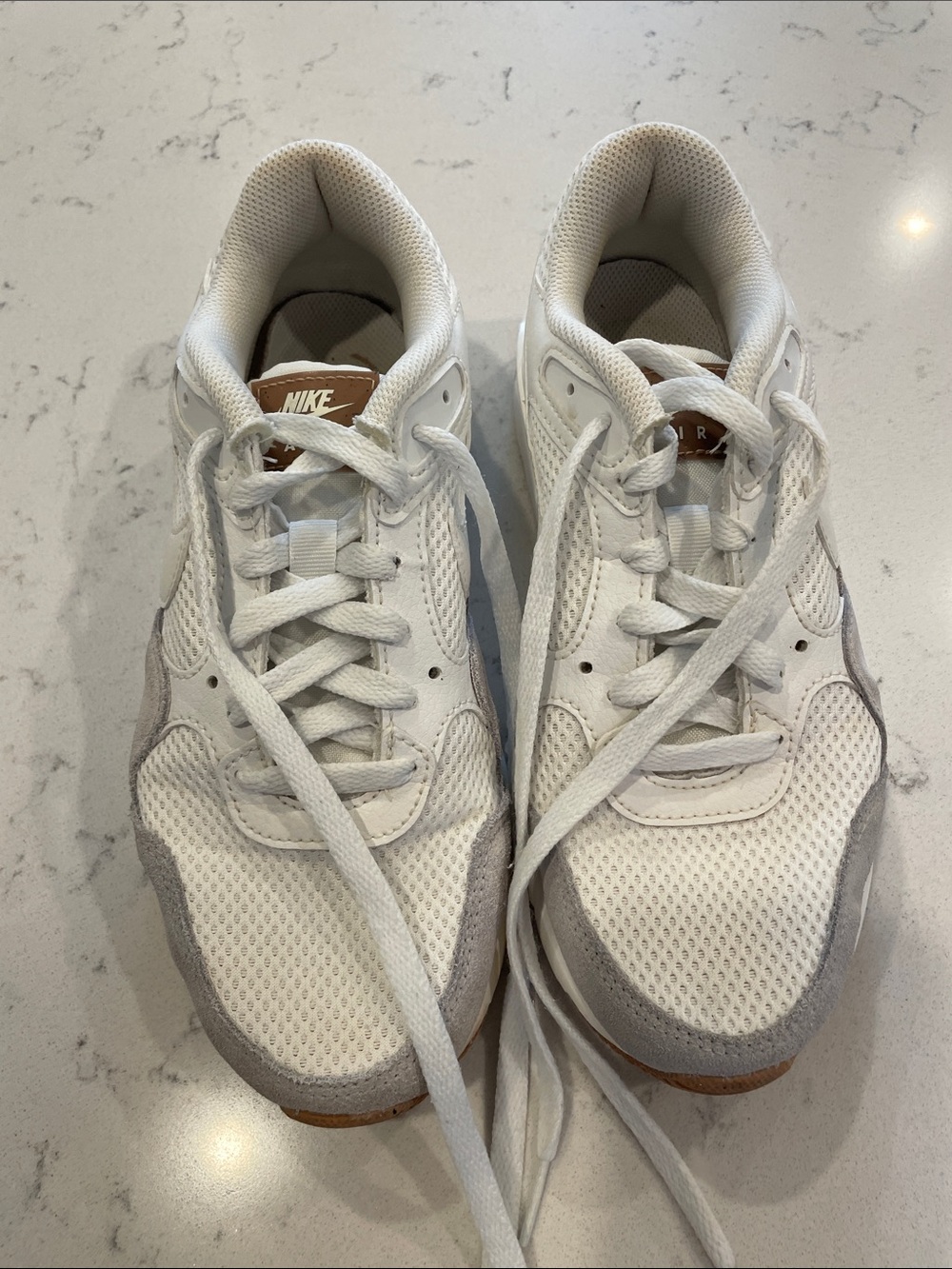 Nike White Mesh Sneakers with Light Gray Suede Accents size 7